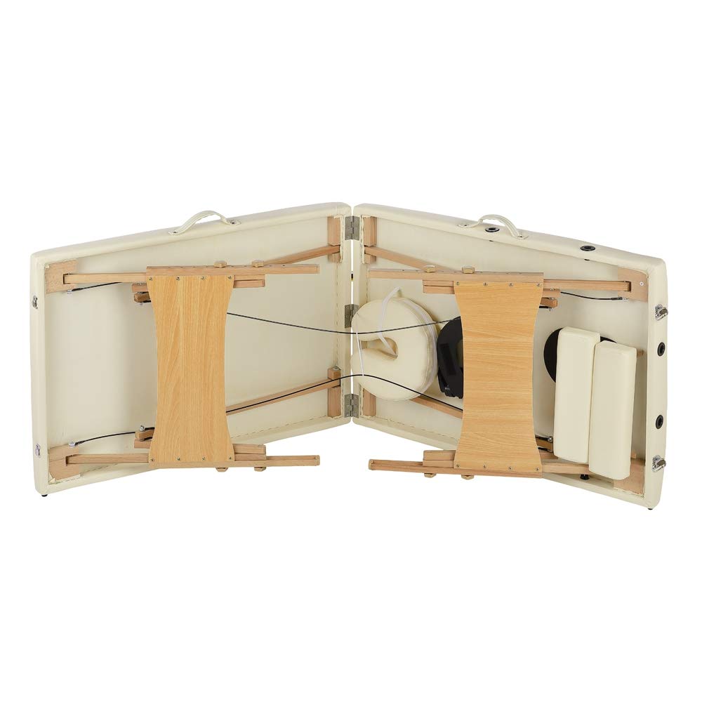 Melko Mobile Massageliege Holz Massagetisch Massagebank klappbar höhenverstellbar 3 Zonen Therapieliege Beige