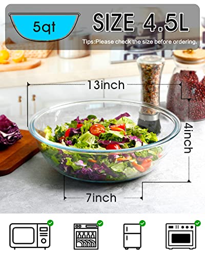 Nutriups 5 Quart Glass Mixing Bowl, Large Salad Bowl For Serving #TOP1