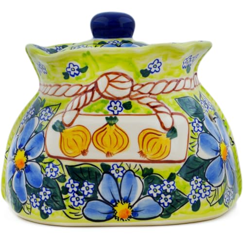 Authentic Polish Pottery Garlic and Onion Jar Signature UNIKAT in Beautiful Dream Design Handmade in Boles?awiec Poland + Certificate of Authenticity