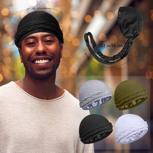 Image of 4 Pcs Satin Lined Turban Head Wraps for Men, Turban Head Scarf for Hair