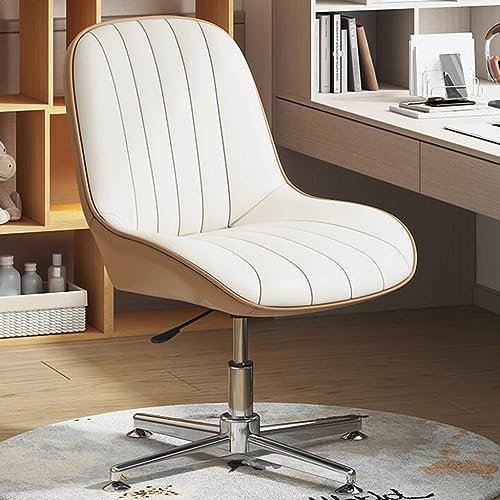 Silla De Escritorio Ergonómica Moderna Sin Brazos Para Oficina - Elegante Silla Giratoria De Piel Sintética Con Patas Cruzadas Para Oficina En Casa, Escritorio De Ordenador Y Tocador - Cómoda Y Elega