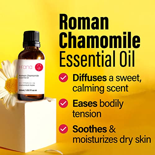 H’ana Roman Chamomile Essential Oil For Rest, Diffuser & Aches - 100% Pure Therapeutic Grade Roman Chamomile Oil For Face & Skin - Roman Chamomile Essential Oils For Aromatherapy (1 Fl Oz) #TOP2