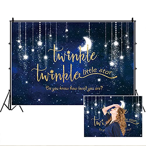 Twinkle Twinkle Little Star Backdrop,Yeele 7x5ft Shinning Star and Moon Galaxy Space Photography Background Glitter Little Star Birthday Baby Shower Backdrop Party Studio Props