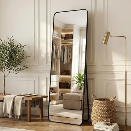 Antok 122x36cm Rechteckiger Türspiegel mit abgerundeten Ecken, Ganzkörperspiegel über der Tür, Hängespiegel,Wandspiegel, Standspiegel für Wohnzimmer, Ankleide, Schwarz
