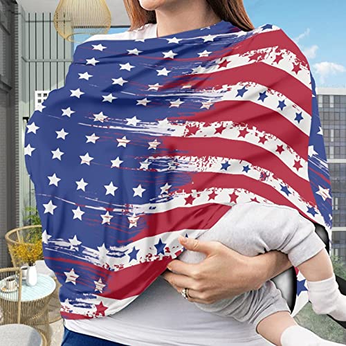 Image of Coldinair American Flag Print Car Seat Cover for Babies Boys Girls,Soft Stretchy Nursing Cover,Breathable Infant Carseat Canopy,Shopping Cart /High Chair /Stroller Covers