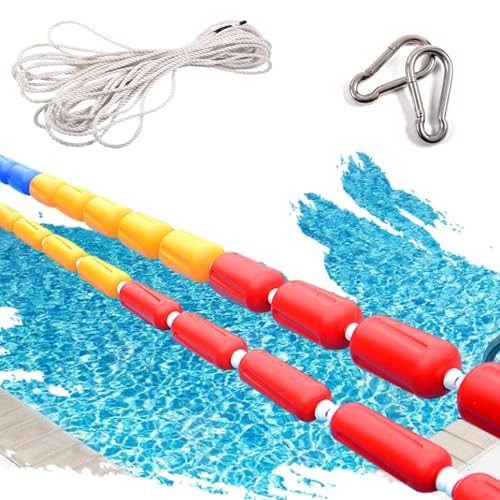 Red Blue Yellow Marker Floats Safety Divider Rope, 5 Buoys/m Swimming Lane Dividers Line Kit with Large 2 Hook, Home Commercial Pool Lane Divider (Size : 48m/157.5ft)