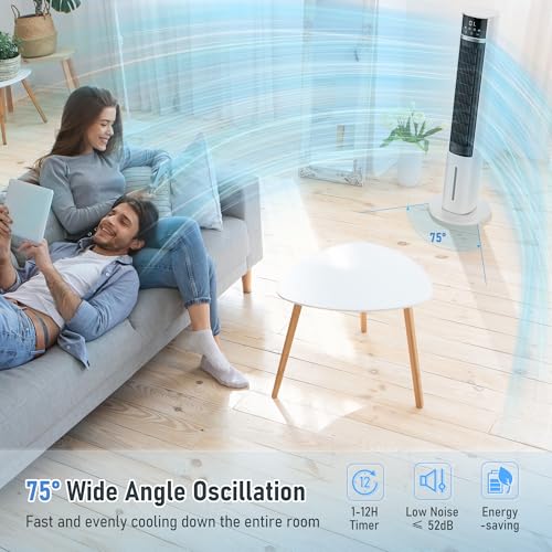 3-in-1 Evaporative Air Cooler, 40" Cooling Fan, 75° Oscillation, 3 Speeds 4 Modes, 12H Timer, Remote Control, 2 Ice Packs, 4L Water Tank, Portable Bladeless Fan with Humidifier, Be image 2