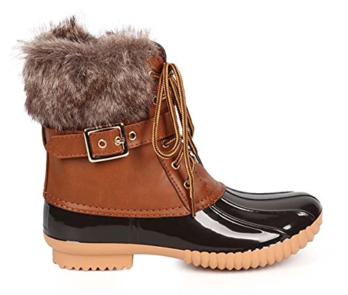 Nature Breeze Duck-01 Women's Chic Lace Up Buckled Duck Waterproof Snow Boots,Tan,6.5 - Thumbnail 4