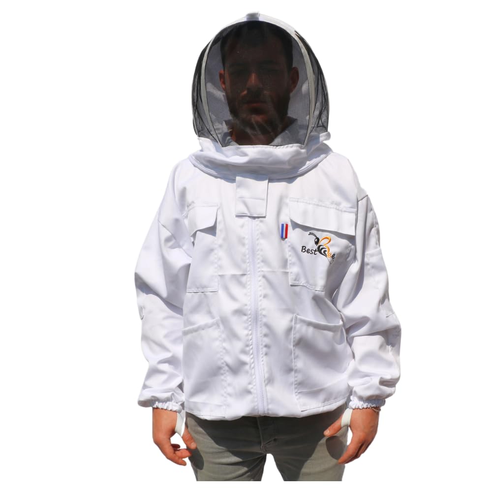 Best Bee vareuse Apiculteur en Tissu Épais et Coton de haute qualité, avec Fermeture Éclair robuste, Capuche Amovible, Poches Pour Outils - Veste Apiculture anti guêpes & abeilles M