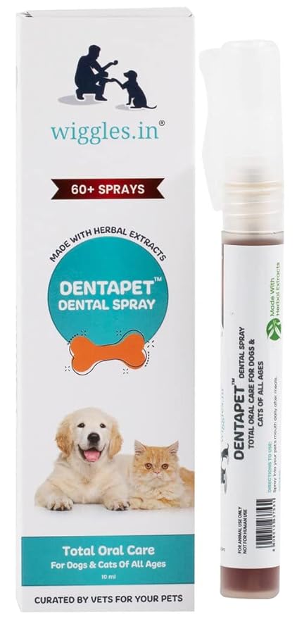 WIGGLES DentaPet Dog Mouth Freshener Spray, 10ml - Dental Care Cat Teeth Cleaning Spray - Bad Breath Mint Plaque Off Tartar Remover Spray (Pack of 1)