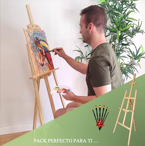Miniatura 7 de Caballete Pintura Profesional 150cm Incluye Pinceles. Caballete De Madera Plegable Y Altura Ajustable. Soporte Para Lienzos Grandes Y Pequeños, Exposición De Cuadros, Pintura Acrilica, Oleo, Niños