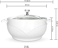 REANRO Ceramic Soup Tureen with Glass Lid, White Porcelain 2.5L Serving Bowl for Soup Stew Pasta Salad - Microwave Dishwasher Safe