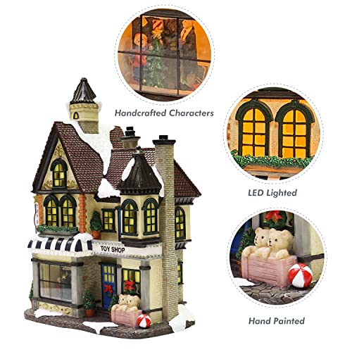 MOMENTS IN TIME Light Up Toy Shop Christmas Village Building 10.8” LED Resin House Battery Operated Holiday Decoration Gift Wrapped Ready Christmas Collectible Holiday Village House Decoration - Image 3