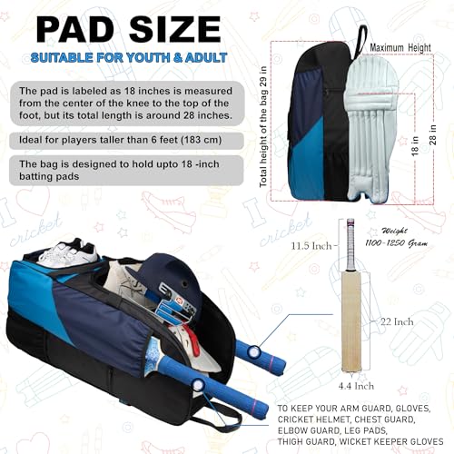 Image of WHACKK Gayle Backpack Duffle Trolley Wheelie Cricket Kit Bag Adult Size 2 Bat Pocket Shoe /Helmet Pkt Main Compartment 18 inch Leg Pad 2 Bottle Holder Player Edition (Aqua Blue)