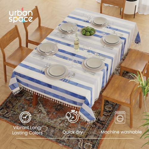Image of Urban Space Sicilia Table Linen Collection - Premium Water & Stain Resistant Dining Table Cover for 6 Seater, Anti Skid Table Cloth for Center Table, 1 Piece (Horizontal Stripes, 52 inchx 92 inch)
