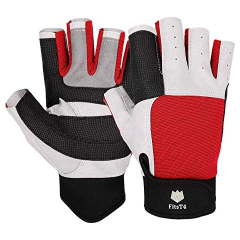 FitsT4 Segelhandschuhe mit 3/4 Finger und Griff für Rudern, Yacht, Segelsport, Paddeln, Kajak, Angeln, Fischen, Wassersport für Junge Erwachsene, Herren & Damen, Rot, M Cover