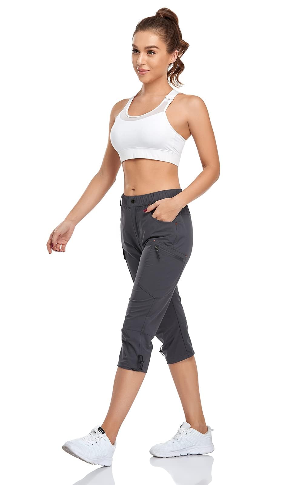 GymBrave Pantalones Trekking Mujer Verano 3/4 Pantalon Cargo Pirata Secado Rápido con Cremallera Bolsillos para Outdoor Acampada