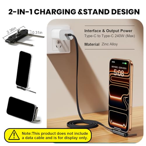 Image of Verilux 2 in 1 Type C Charging Adapter, 240W USB C Fast Charging Adapter with Phone Stand, Supports 480Mbps Data Sync, USB C Adapter with Angled Zinc Alloy Connectors