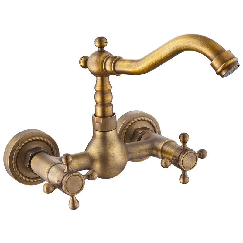 Antique Basin Kitchen Sink Mixer Tap Swivel Faucet Retro Bronze Fashion Style Wall Mounted Dual Handle Wash Basin Faucet
