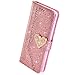 Herbests Coque Huawei P8 Lite 2017 Paillette Etui en Cuir,Bling Diamant Strass Housse de Protection Étuis à Rabat et Folio Magnétique Etui avec Motif Porte-cartes Flip Wallet Case,Or Rose