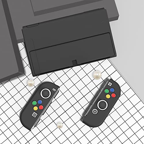PlayVital Ochronny do Nintendo Switch OLED,Miękkie Etui TPU Slim,ZealProtect Joycon Grip Cover do Switch OLED z Nakładki na Kciuki&Przyciski Kierunkowe ABXY-Czarny