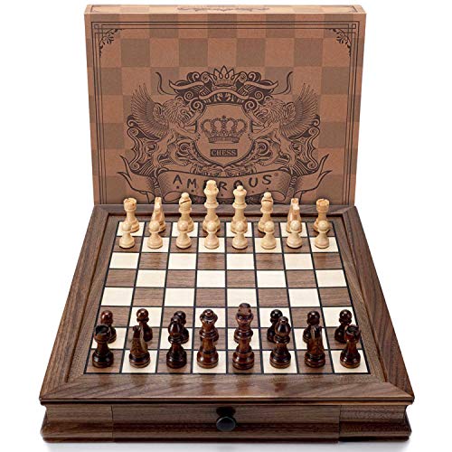 AMEROUS Ajedrez Magnético de Madera Juego Clásico 12.8 pulgadas miniatura 4