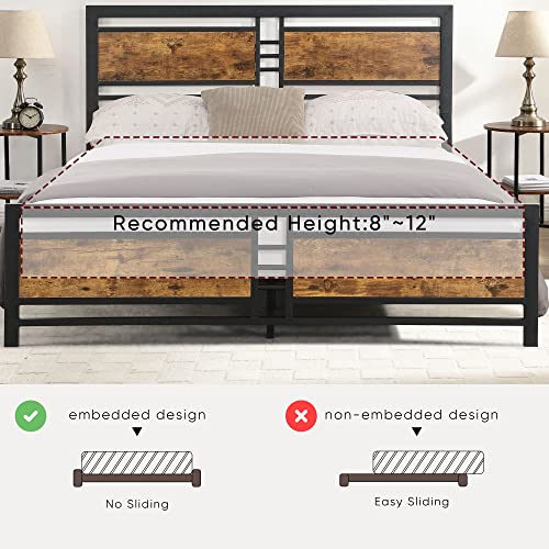 Anwick Modern Industrial Full Size Metal Platform Bed Frame With Wood Headboard And Footboard, Heavy Duty Mattress Foundation With Slat Support, Easy Assembly, Noise-Free, No Box Spring Needed(Full) #TOP2