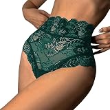 MILONT Damen Spitzen Hi-Cut Panty Stretch Mesh Slips Vollständige Abdeckung Unterwäsche Bikini Unterhose Dessous Sexy Frech Bauchkontrolle Hohe Taille Damen schwarz Höschen E68-Grün