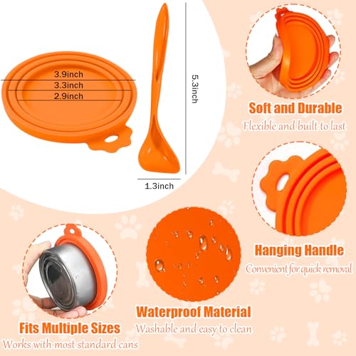 Image of 4PCS Pet Food Can Lids, Silicone Food Can Covers Set with Spoon, Reusable BPA-Free and Dishwasher Safe for Dog and Cat Food Canned, Yellow /Orange