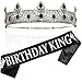 TITIKADI Birthday King Crown and Birthday King Sash,Birthday Gifts for Men, Birthday Crown King Birthday Party Decoration (Vintage silver-A)