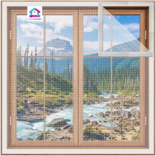 HomeConcept White Pre Stitched Fiberglass Window Mosquito Net Insect Mesh with Self-Adhesive Hook Tape (50cm x 70cm / 20x28 Inches)-image-43