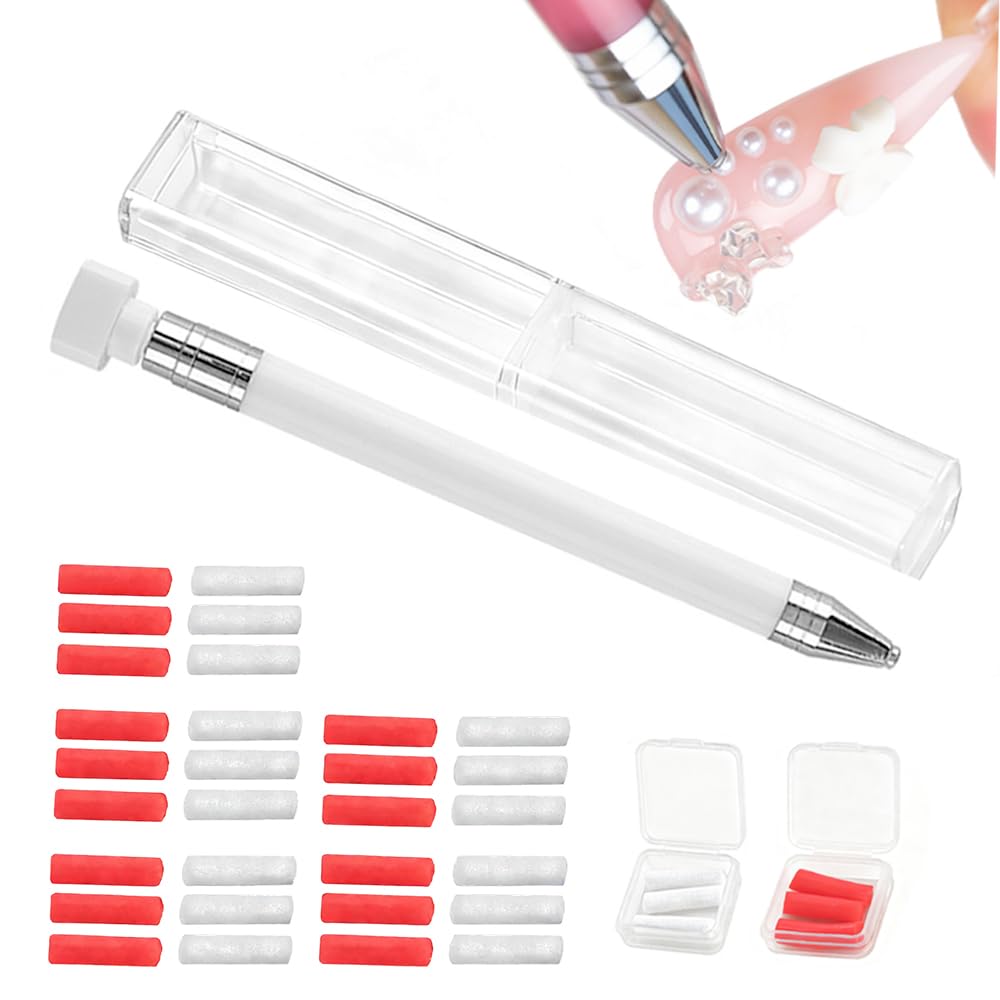 Automatic Refillable Wax Pen, 2026 New Diamond Art Pen with 30Pcs Wax Diamond Art Accessories Refillable Wax Pen for Paint Art Nail DIY Craft, Quickly Pick Up Beads Gems (A)