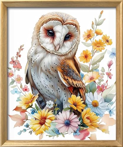 Image of Leczany Cross Stitch Stamped Kits for Adults Beginners Patterns Craft Kit Needlepoint Full Range of DIY Embroidery Kits Starter 11CT 3 Strands | Flower Branch owl 15.8x19.3 inches