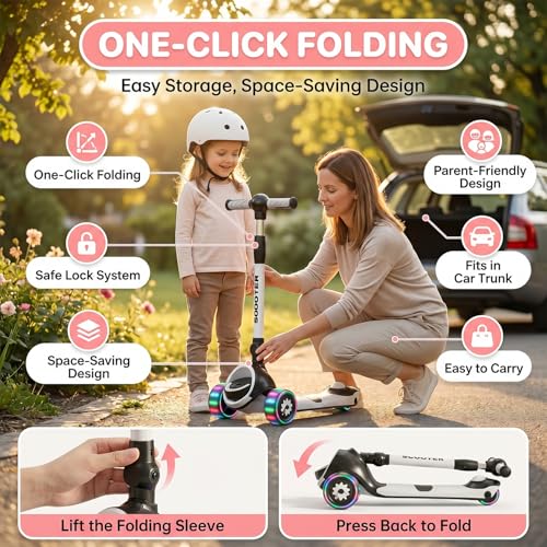 Image of StarAndDaisy Kids Kick Scooter for 3+ Year, kick Scooter for Kids, Skating Scooter with Music LED Wheels, Adjustable Handle Height, Foldable 3 Wheel Skate Scooter for Boys Girls 3-12 Years -Black
