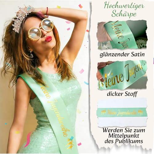 Jugendweihe Deko Junge & Mädchen Gastgeschenke Jugendweihe,Grünes Gold Thema Banner,Schultergurt,pompons, Papierlaternen,Papierwabenball,Jugendliche Schenken Personalisierte Geschenkideen-Syoulin