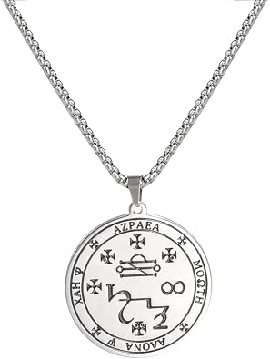 VASSAGO Seal of Archangel Azrael Sigil Necklace Stainless Steel Magic Amulet Necklace Talisman Symbol Necklace Pendant Jewelry Gift for Men Women