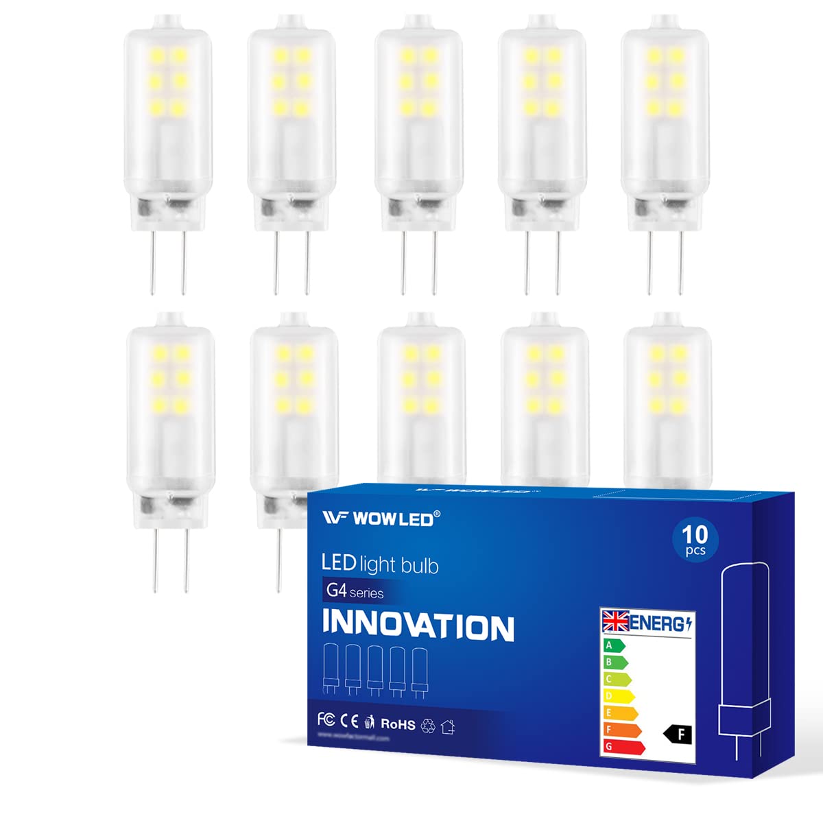 WOWLEDG4 LED Light Bulbs, 2W Cool White Energy Saving Bulb Replace Halogen Bulbs for Chandelier Home Lighting 10 Pack, AC DC 12V