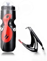 Vista 1 de Botella de agua, botella de agua deportiva de 22.0 fl oz con soporte de jaula para bicicletas de montaña de ciclismo (negro)