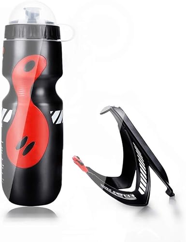 Botella de agua, botella de agua deportiva de 22.0 fl oz con soporte de jaula para bicicletas de montaña de ciclismo (negro)