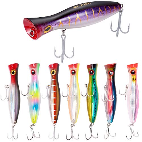 Dr.Fish Saltwater Fishing GT Popper, 8 Inches Big Game Lure, 3D Holographic Body, Japan Treble Hooks, Offshore Lure Fishing Topwater Plug Tuna Lure Surf Fishing Lure, Purple Tiger