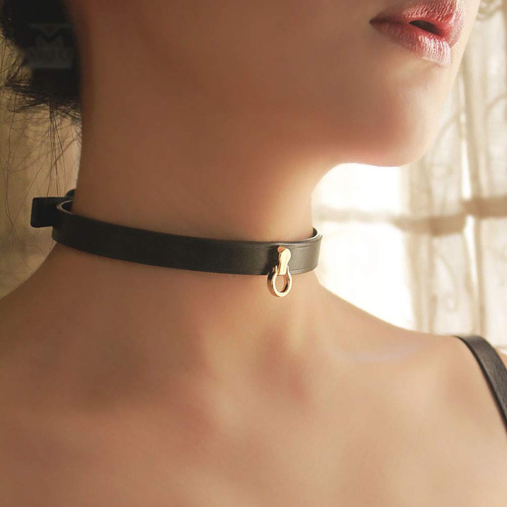 Collier BDSM en Cuir Noir avec Piques & Anneaux - Choker Punk Gothique