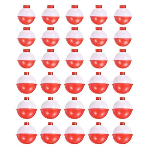 PATIKIL 1 Inch 1.5 Inch Fishing Bobber Bulk, 30 Pack Hard ABS Push Button Round Buoy Float Bobber Tackle, Red and White