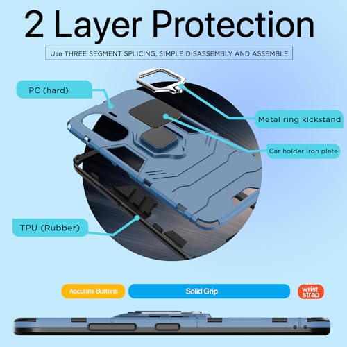 Image of Pikkme Vivo V29e 5G Back Cover | D5 Tough Armor Bumper | 360 Protection Case | Ring Holder Stand Case for Vivo V29e 5G (Blue)