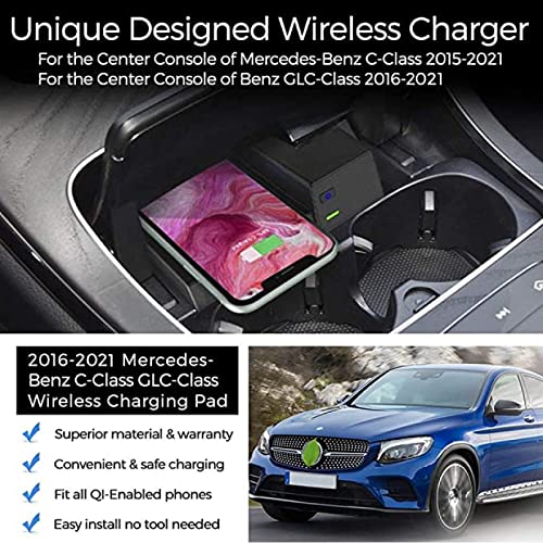 Car Phone Charger for Mercedes-b-ENZ C-Class 2015-2021/b-enz GLC-Class 2016-2021,10W Fast Wireless Charging pad Center Console Accessories Panel, for All Qi Phone