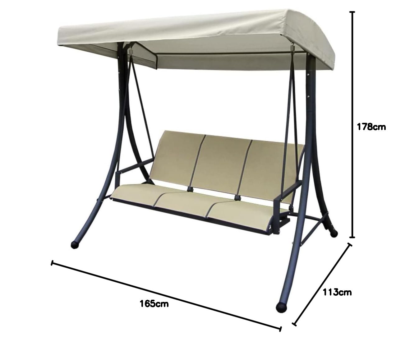 VERDELOOK | Amalfi, Dondolo a 3 Posti, Struttura in Acciaio, 178x113x165 cm, Beige, Arredo Giardino