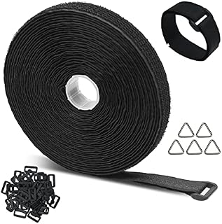 10M Adjustable Cable Straps, 2cm Wide Reusable Cable Ties Black Self-Adhesive Securing Straps Hook and Loop Fasten Tape with 60 Buckles for Cable Organizer or Wire Management (10M x 2CM, Black)