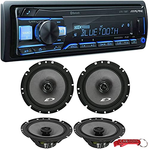 Alpine UTE-73BT Bluetooth Car Stereo Music Lover's Bundle with 4 SXE-1726S 220W Coaxial Speakers. No-CD Mechless Digital Media Receiver Head Unit, Streams from iPhone and Android, High Res via USB Alpine UTE-73BT Bluetooth Car Stereo Music Lover's Bundle with 4 SXE-1726S 220W Coaxial Speakers. No-CD Mechless Digital Media Receiver Head Unit, Streams from iPhone and Android, High Res via USB