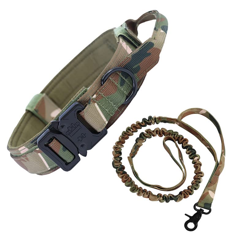 BUYTER Reflective Nylon Tactical Dog Collar Military Adjustable Durable For Large German Shepherd Outdoor Working Training Walking with Leash