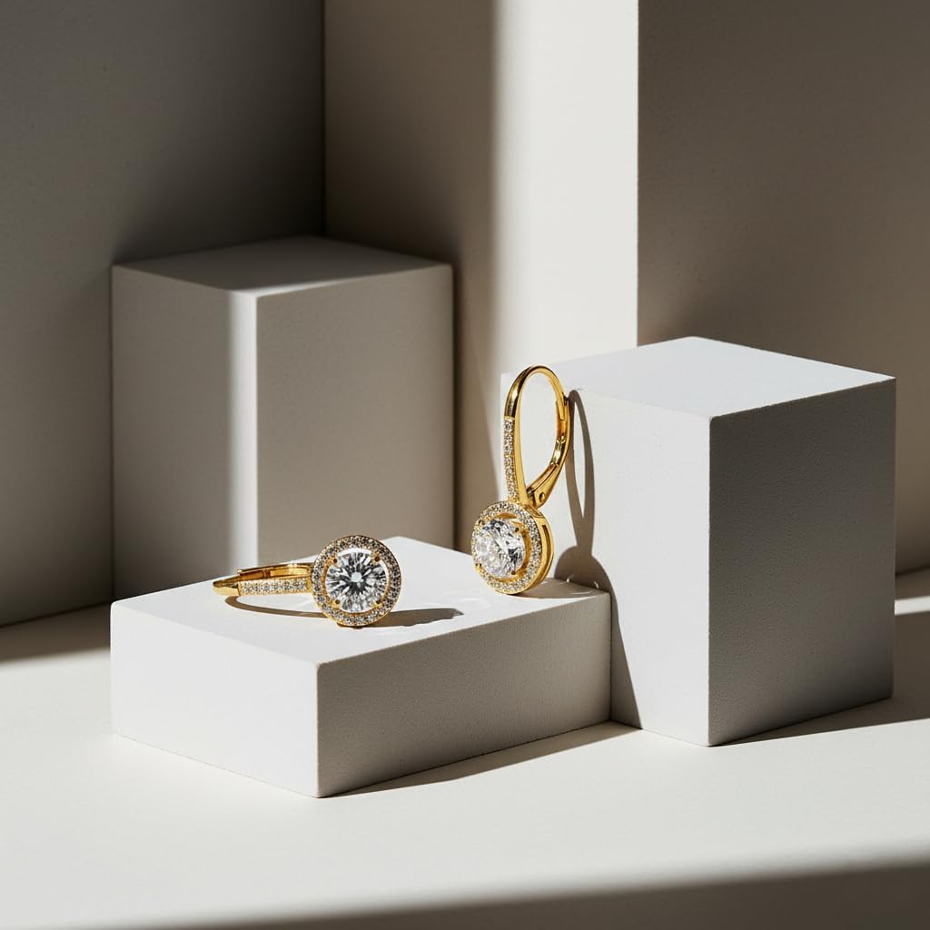 Devin Rose Cubic Zirconia Halo Lever Back Drop Earrings for Women 925 Sterling Silver - Image 4