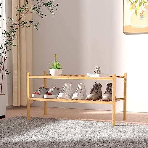 image for ROMGUAR CRAFT 2 Tier Bamboo Shoe Rack for Closet Free Standing Wood Sh
